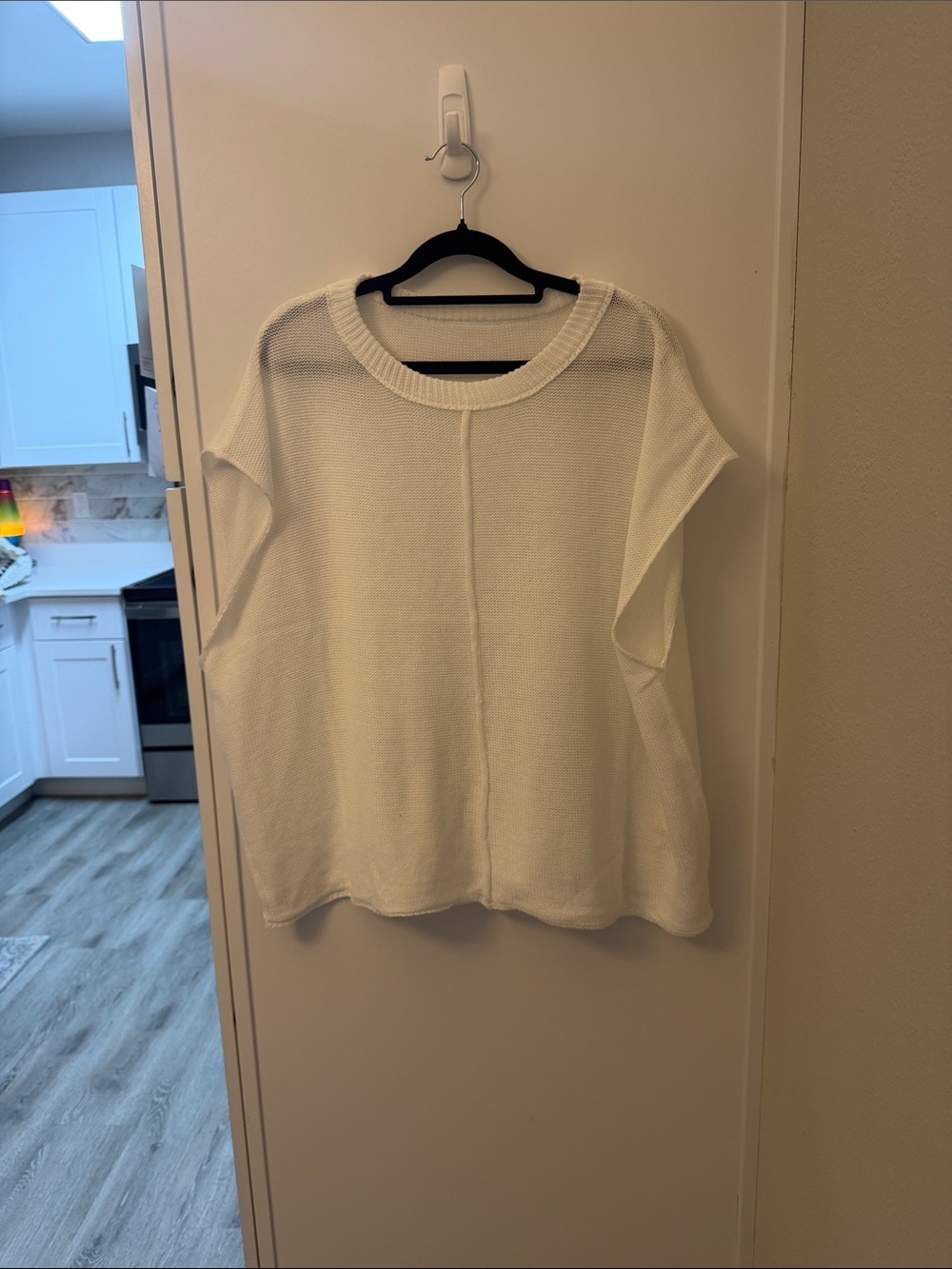 Women's White Knit Short-Sleeve Sweater Top